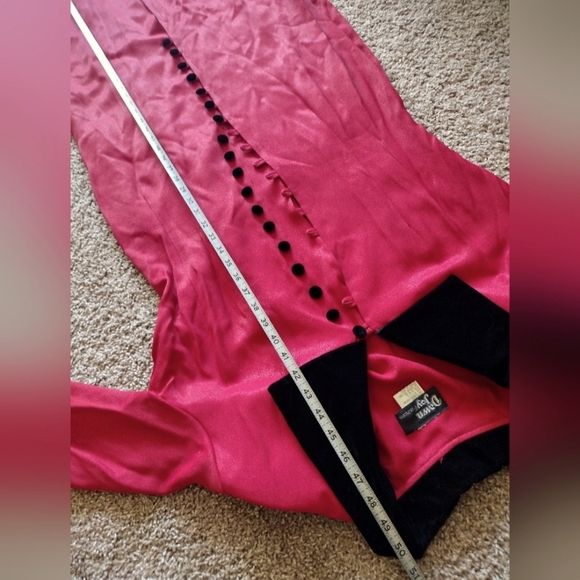 Dawn Joy Vintage Ruby Red Button Down Dress Velvet Accents - Picture 11 of 14